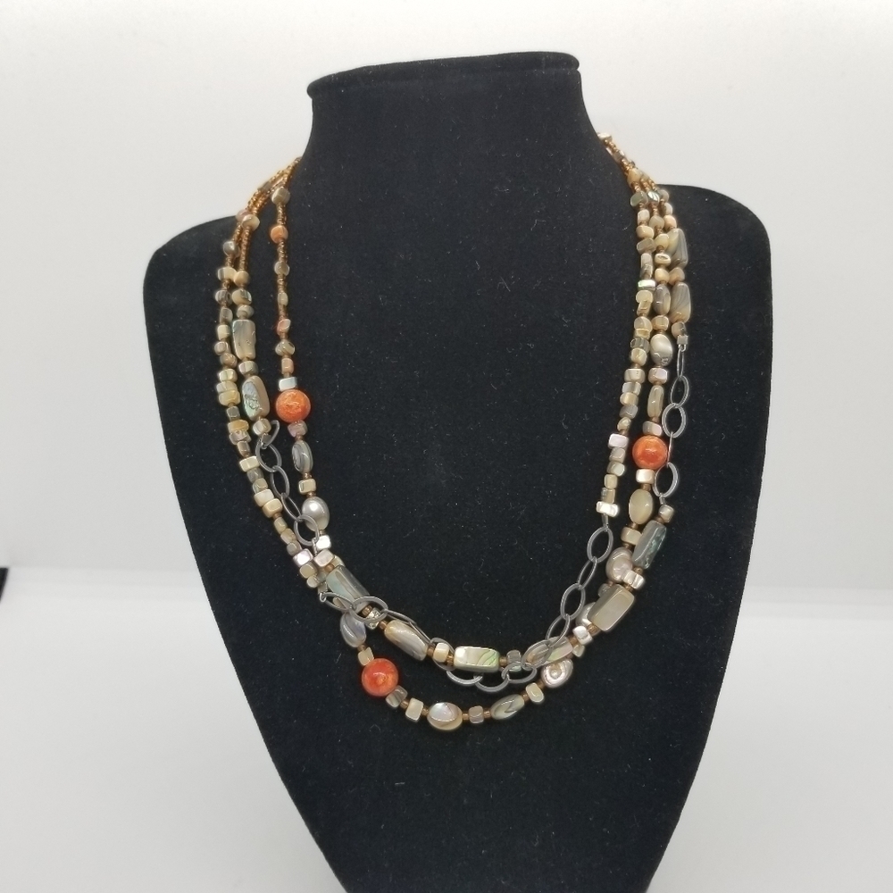 Silpada retired Fiesta Fun sponge coral and abalone layered necklace N1563